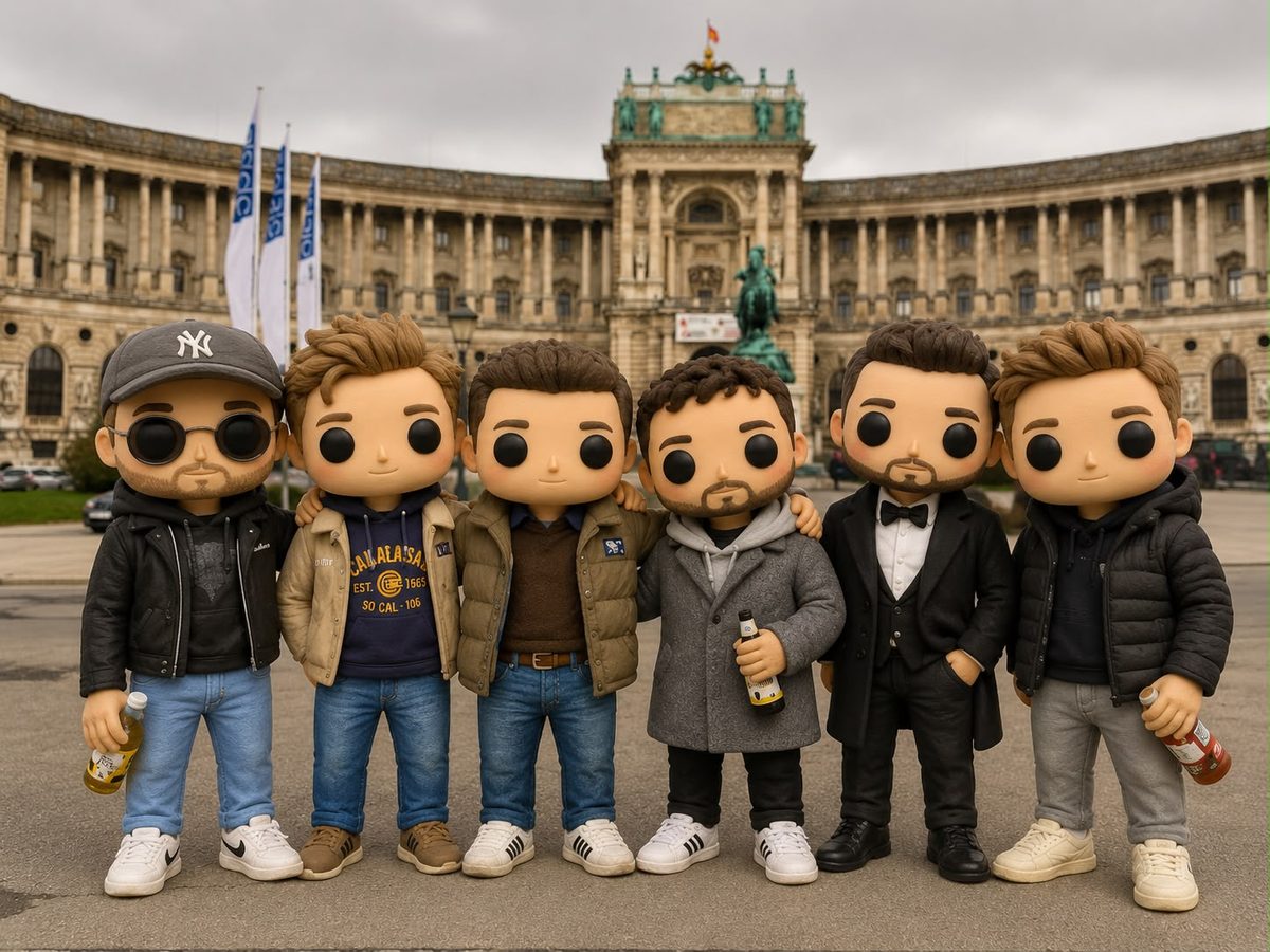 Die Gastgeber als Sammelfiguren vor der Hofburg